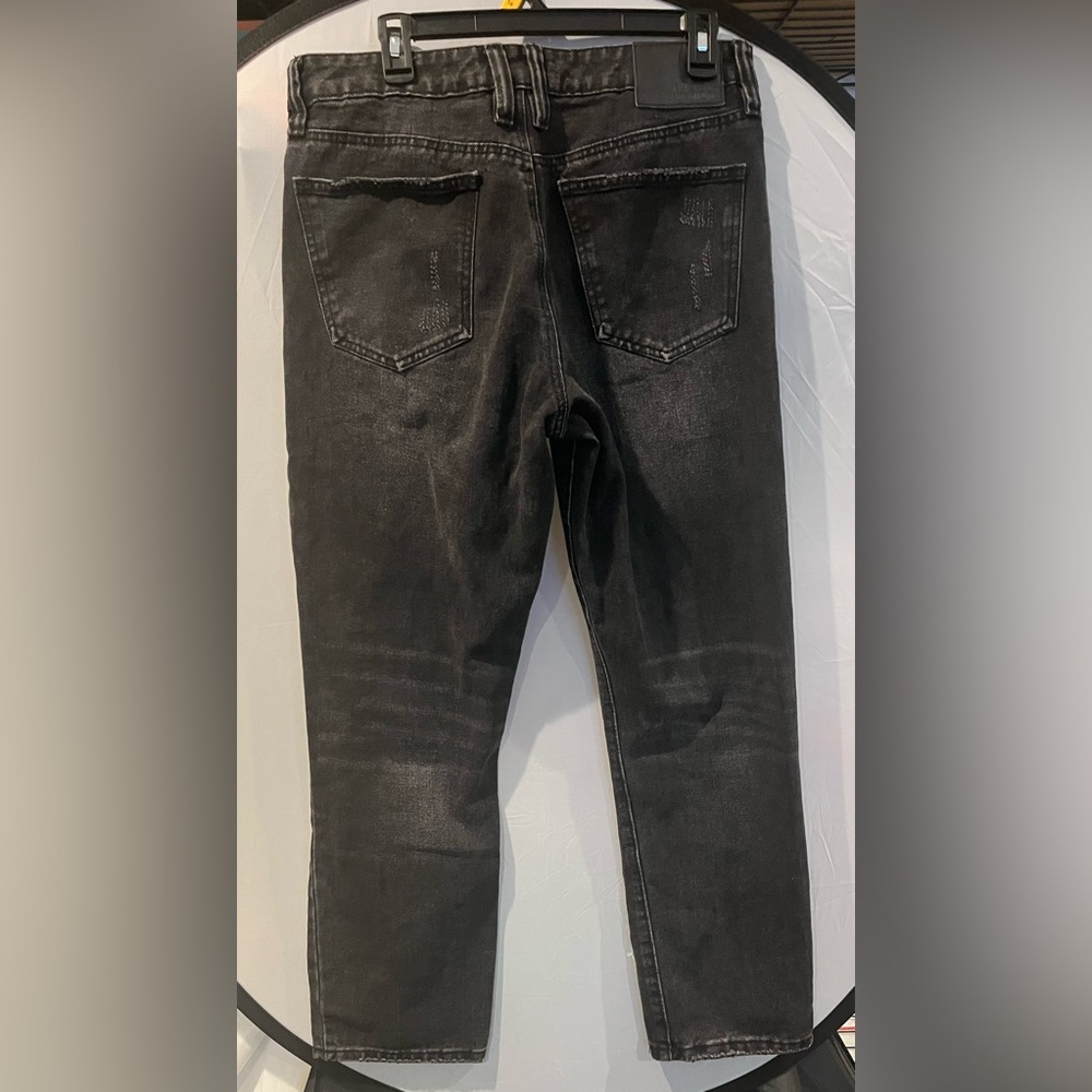 Rue21 Black Distressed Straight Jeans with Plaid & Leopard Patches - Picture 3 of 5